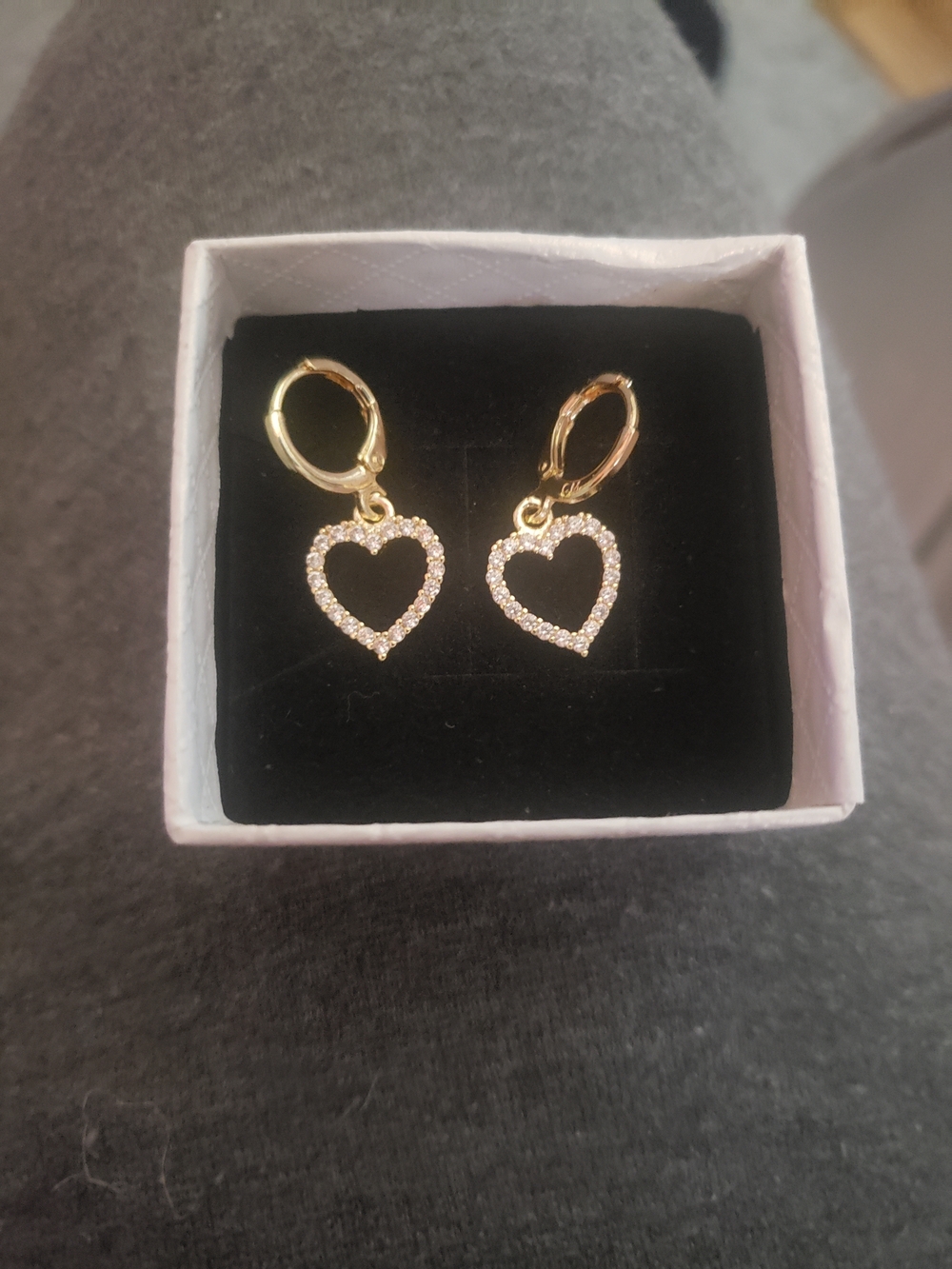 Gold Heart Hoop Drop Earrings with Mossonite Accents